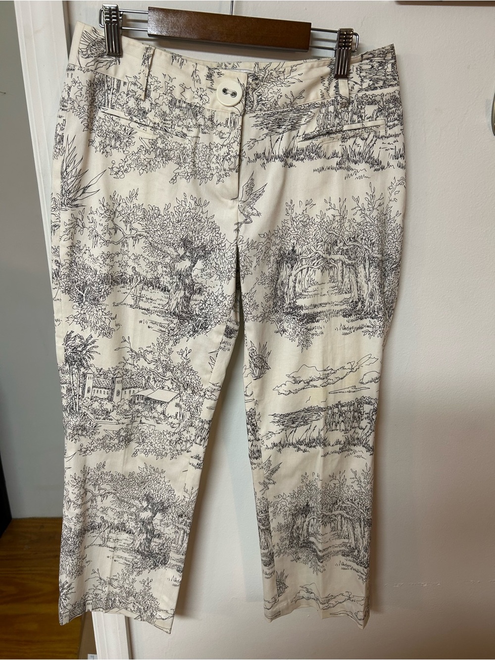 Tibi Cream and Black Toile Print Chinos